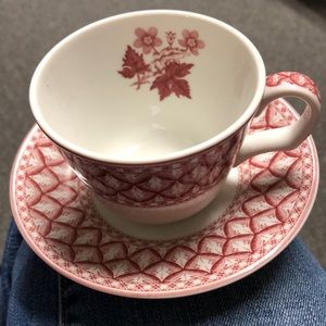 Cranberry color “Geranium” tea cup and saucer.